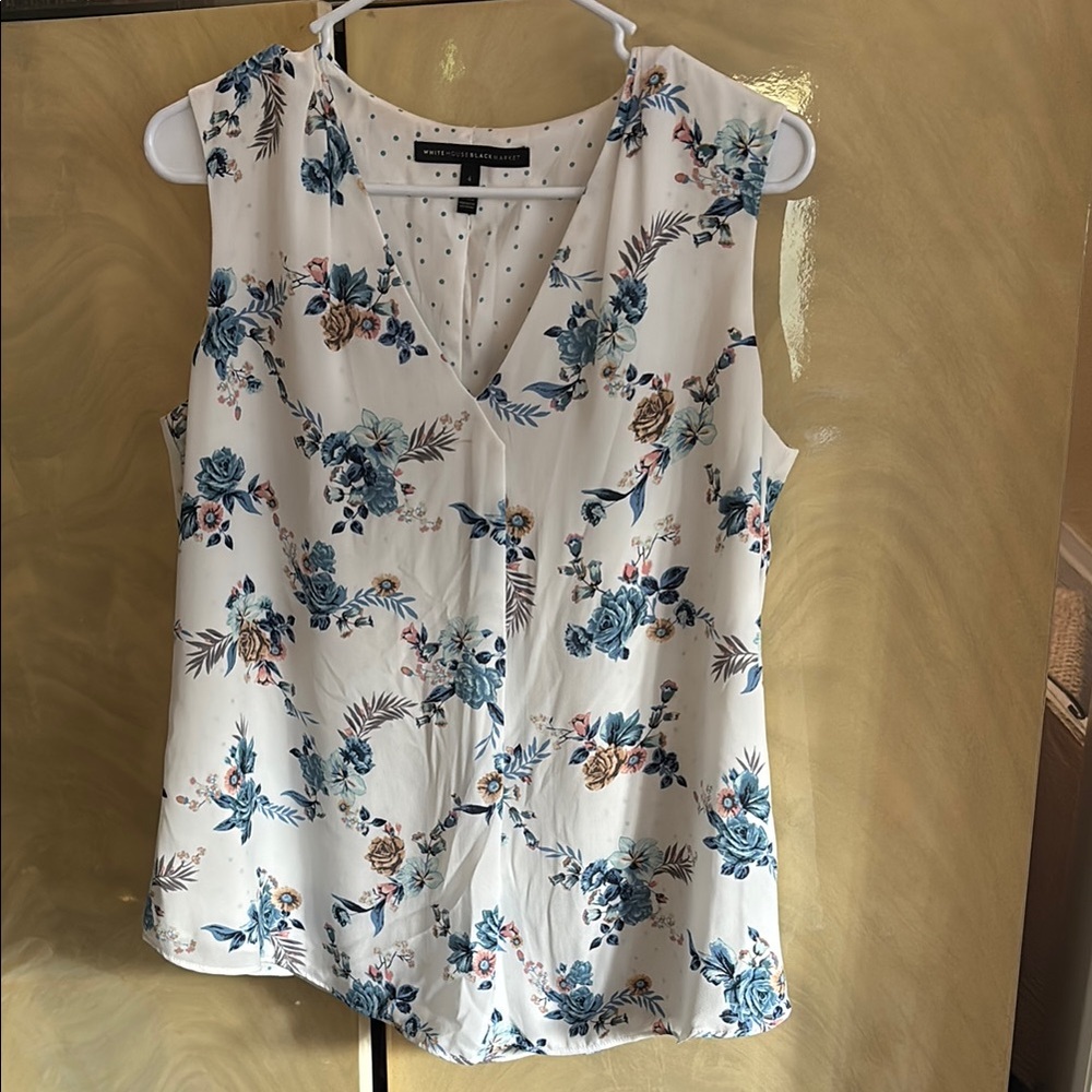 Floral Sleeveless Top - White and Blue
